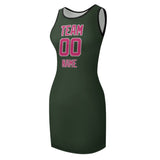 Custom Dark Green Pink Sleeveless Vest Dress