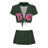 Custom Dark Green Pink Cheerleading Uniform Set