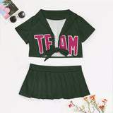 Custom Dark Green Pink Cheerleading Uniform Set