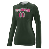 Custom Dark Green Pink Women's Long-Sleeve Shirt