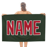 Custom Dark Green Red Beach Towel