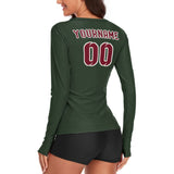 Custom Dark Green Crimson Red Women's Long-Sleeve Shirt