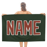 Custom Dark Green Coral Red Beach Towel