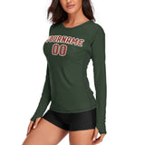 Custom Dark Green Coral Red Women's Long-Sleeve Shirt