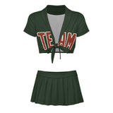 Custom Dark Green Coral Red Cheerleading Uniform Set