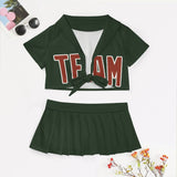 Custom Dark Green Coral Red Cheerleading Uniform Set