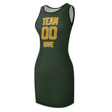 Custom Dark Green Yellow Sleeveless Vest Dress