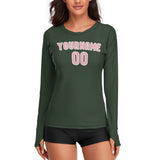 Custom Dark Green Light Pink Women's Long-Sleeve Shirt