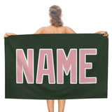 Custom Dark Green Light Pink Beach Towel