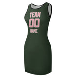 Custom Dark Green Light Pink Sleeveless Vest Dress