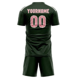 Custom Dark Green Light Pink Soccer Jersey