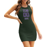 Custom Dark Green Light Purple Sleeveless Vest Dress