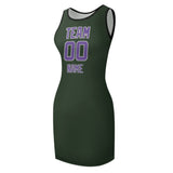 Custom Dark Green Light Purple Sleeveless Vest Dress