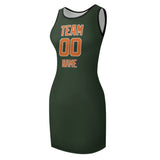 Custom Dark Green Orange Sleeveless Vest Dress