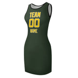 Custom Dark Green Gold Sleeveless Vest Dress