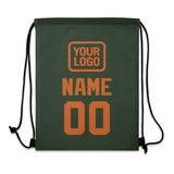 Custom Dark Green Orange Drawstring Bag