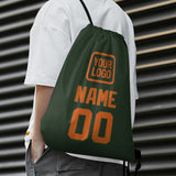 Custom Dark Green Orange Drawstring Bag