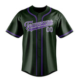 Custom Dark Green & Light Purple Colors Design Sports Baseball Jersey