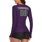 Custom Purple Dark Green Women's Long-Sleeve Shirt