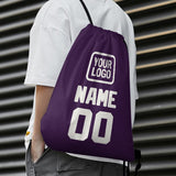 Custom Purple White Drawstring Bag