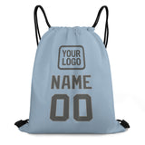 Custom Light Blue Dark Grey Drawstring Bag