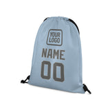 Custom Light Blue Dark Grey Drawstring Bag
