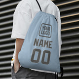 Custom Light Blue Dark Grey Drawstring Bag