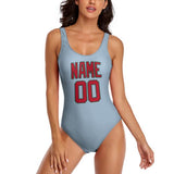 Custom Light Blue Red Swimsuit