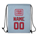 Custom Light Blue Red Drawstring Bag