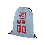 Custom Light Blue Red Drawstring Bag