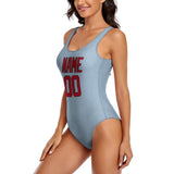 Custom Light Blue Red Swimsuit