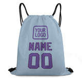 Custom Light Blue Light Purple Drawstring Bag
