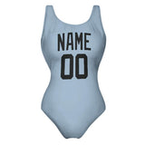 Custom Light Blue Black Swimsuit