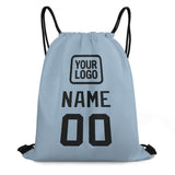 Custom Light Blue Black Drawstring Bag