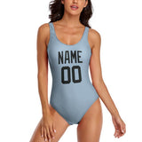 Custom Light Blue Black Swimsuit