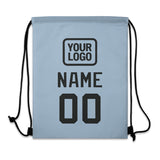 Custom Light Blue Black Drawstring Bag
