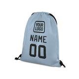 Custom Light Blue Black Drawstring Bag
