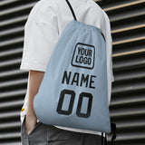 Custom Light Blue Black Drawstring Bag
