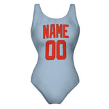 Custom Light Blue Orange Red Swimsuit
