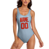 Custom Light Blue Orange Red Swimsuit