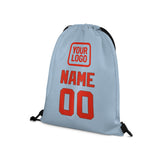 Custom Light Blue Orange Red Drawstring Bag