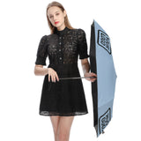 Custom Light Blue Black Automatic Umbrella