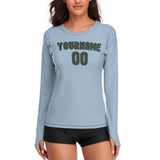 Custom Light Blue Dark Green Women's Long-Sleeve Shirt