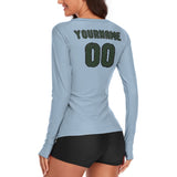 Custom Light Blue Dark Green Women's Long-Sleeve Shirt
