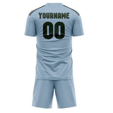 Custom Light Blue Dark Green Soccer Jersey