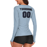 Custom Light Blue Navy Women's Long-Sleeve Shirt