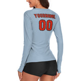 Custom Light Blue Orange Red Women's Long-Sleeve Shirt