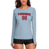 Custom Light Blue Red Women's Long-Sleeve Shirt