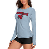 Custom Light Blue Red Women's Long-Sleeve Shirt