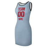 Custom Light Blue Red Sleeveless Vest Dress